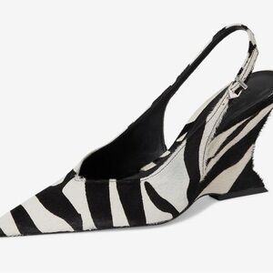 SCHUTZ Black and White Zebra-Print Pointed Slingback Wedge